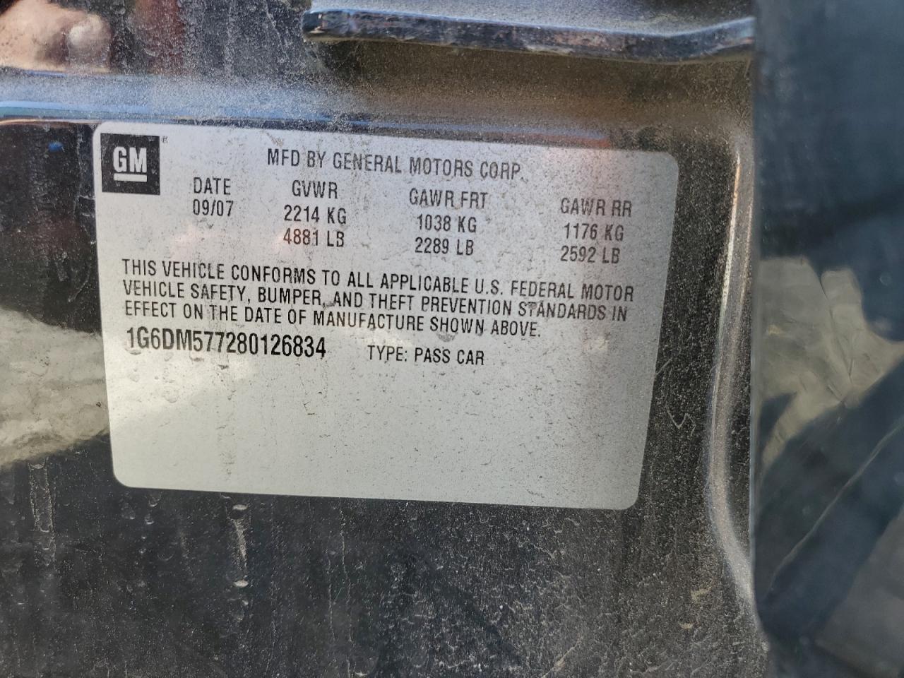 2008 Cadillac Cts VIN: 1G6DM577280126834 Lot: 89856635