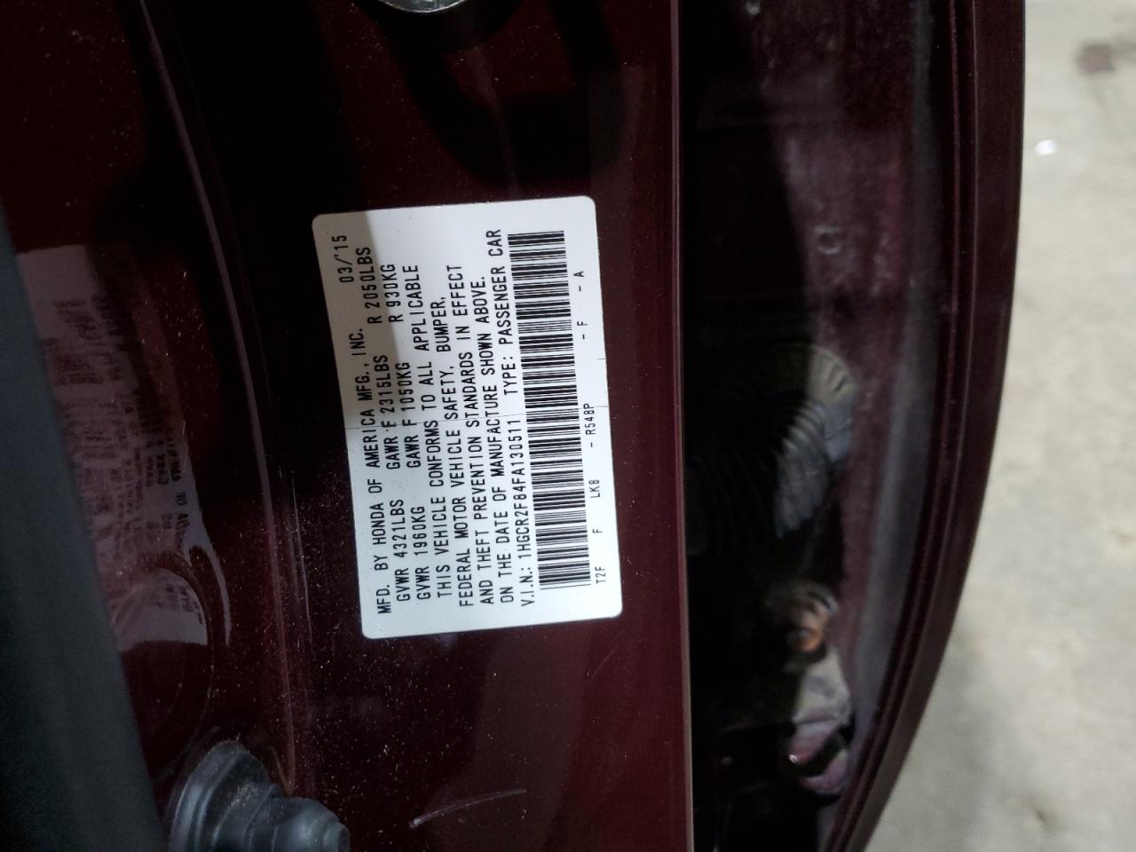 2015 Honda Accord Exl VIN: 1HGCR2F84FA130511 Lot: 86141115