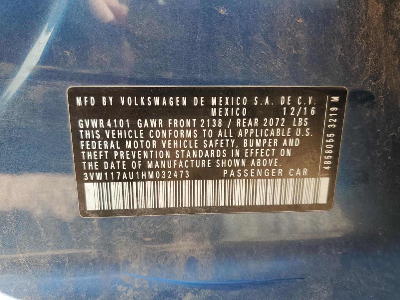 2017 Volkswagen Golf S VIN: 3VW117AU1HM032473 Lot: 85426645