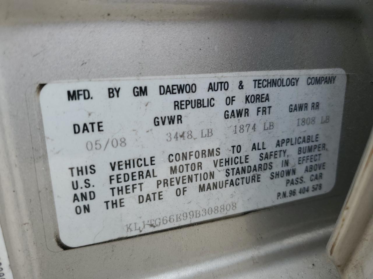 2009 Chevrolet Aveo Lt VIN: KL1TG66E99B308808 Lot: 90217875