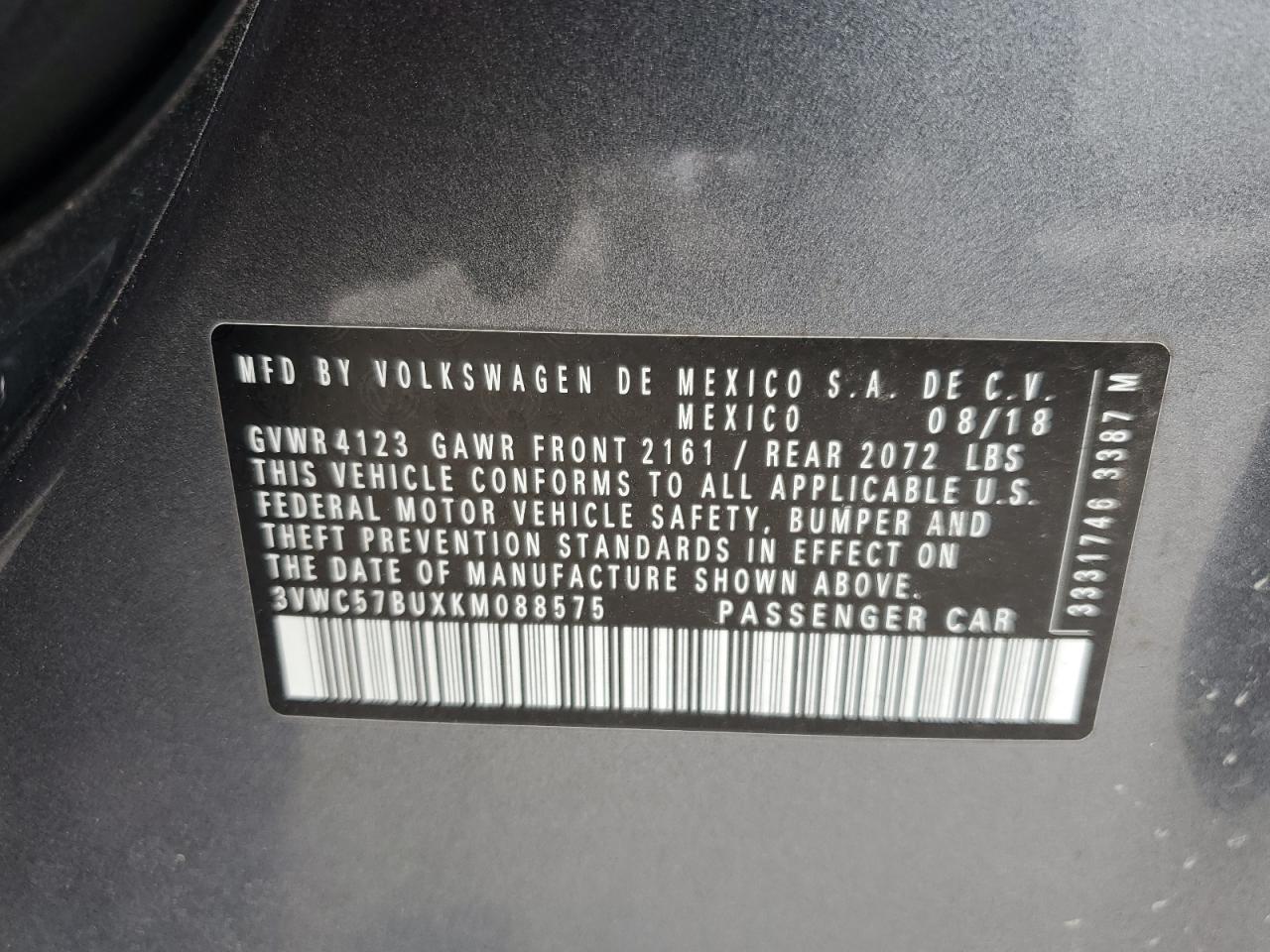 2019 Volkswagen Jetta S VIN: 3VWC57BUXKM088575 Lot: 82713935