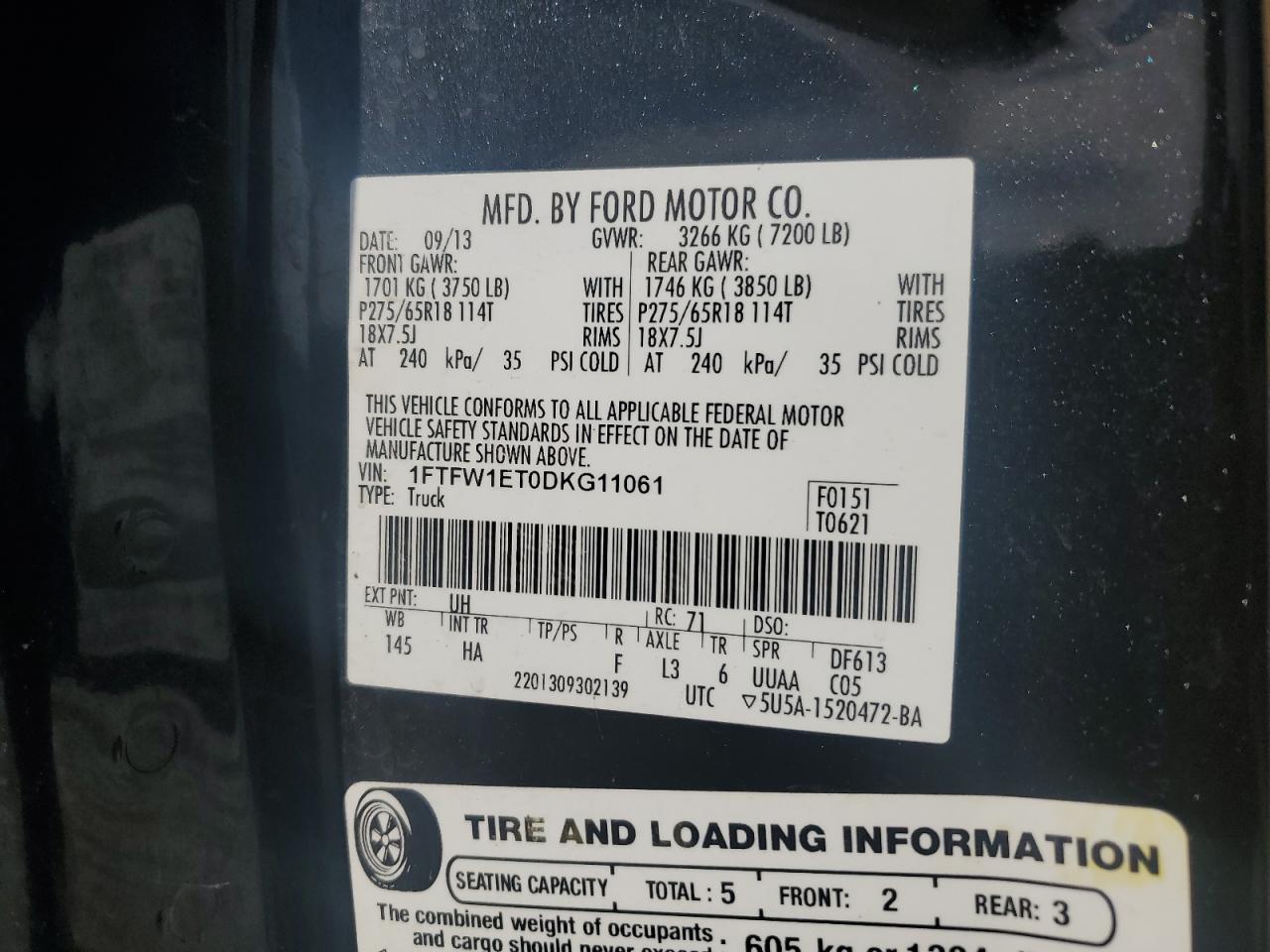 2013 Ford F150 Supercrew VIN: 1FTFW1ET0DKG11061 Lot: 85360765