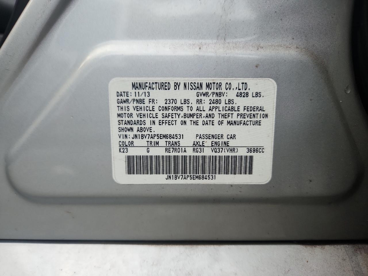 2014 Infiniti Q50 Base VIN: JN1BV7AP5EM684531 Lot: 84067235