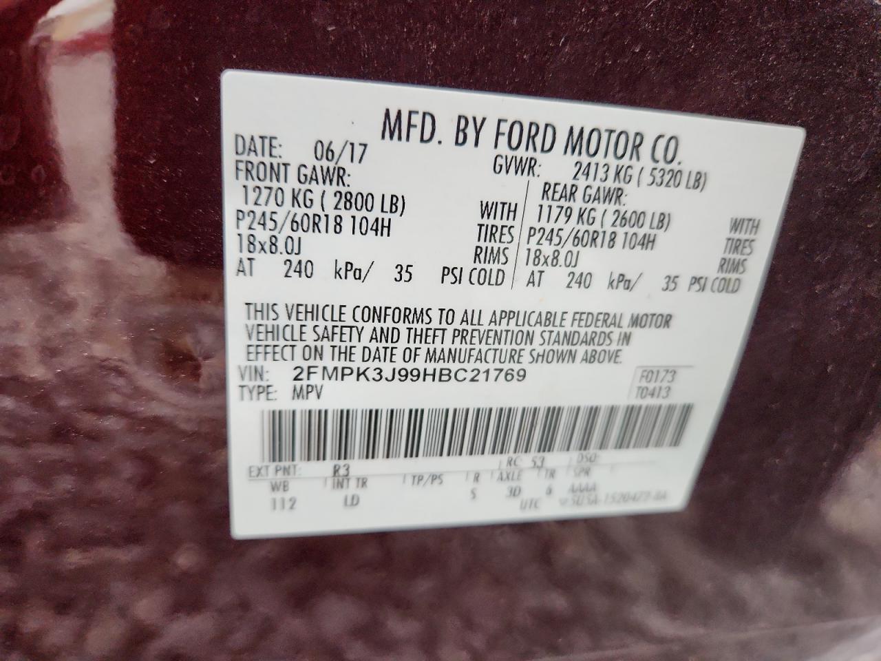 2017 Ford Edge Sel VIN: 2FMPK3J99HBC21769 Lot: 90398055