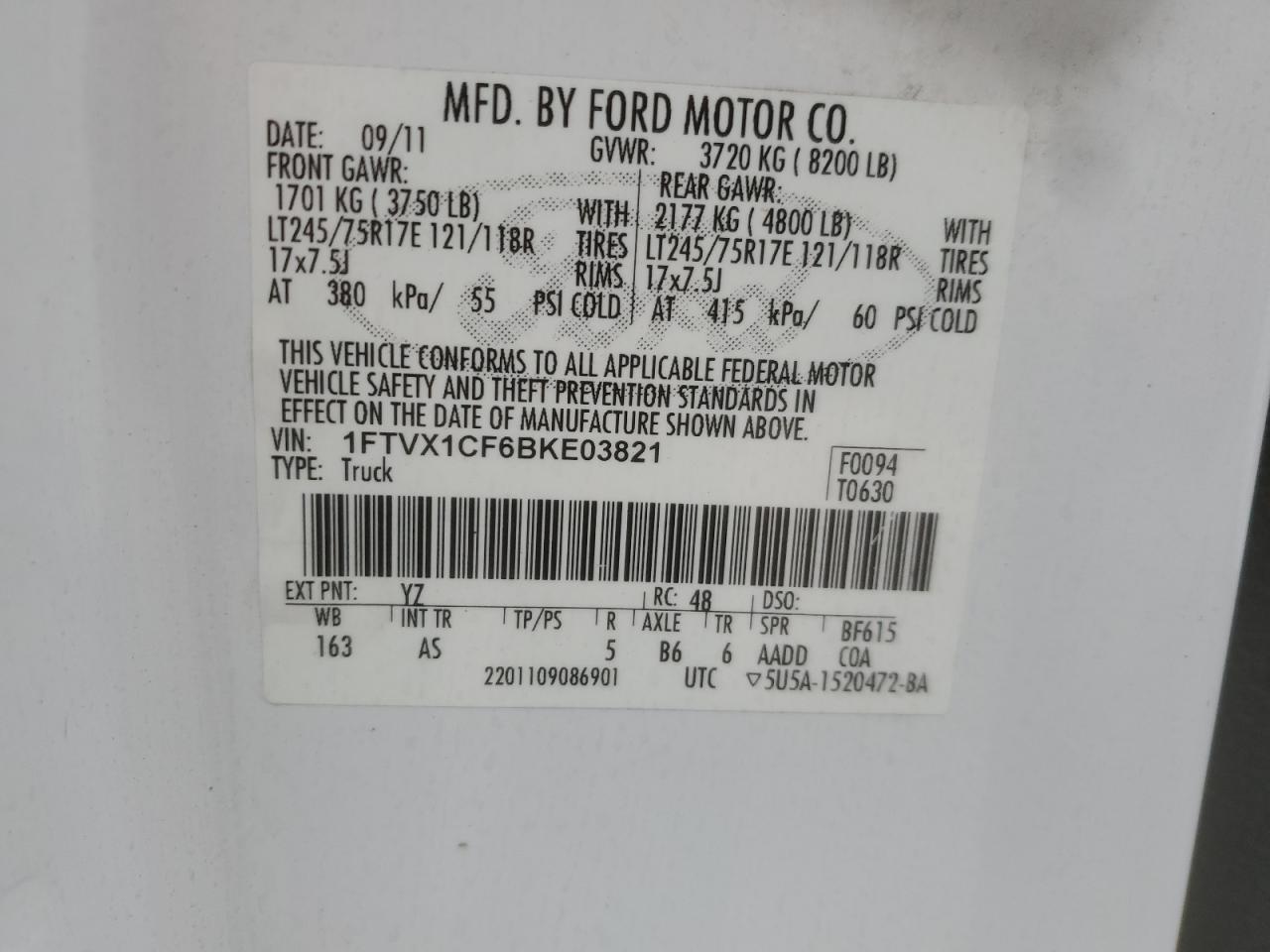 2011 Ford F150 Super Cab VIN: 1FTVX1CF6BKE03821 Lot: 90503875