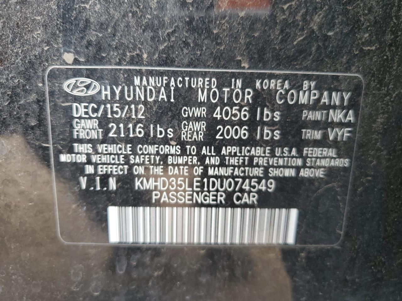 2013 Hyundai Elantra Gt VIN: KMHD35LE1DU074549 Lot: 82396605