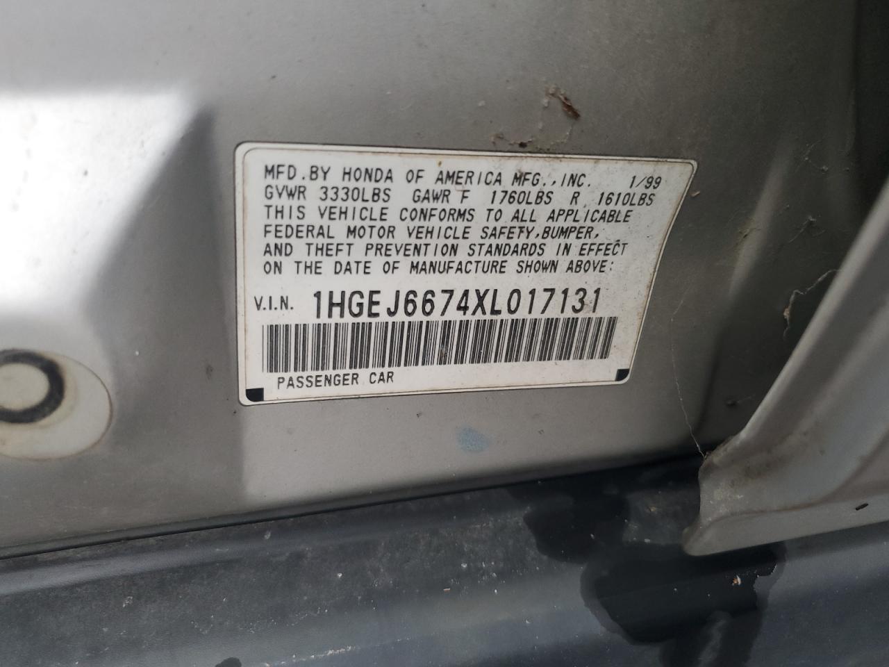 1999 Honda Civic Lx VIN: 1HGEJ6674XL017131 Lot: 85820105