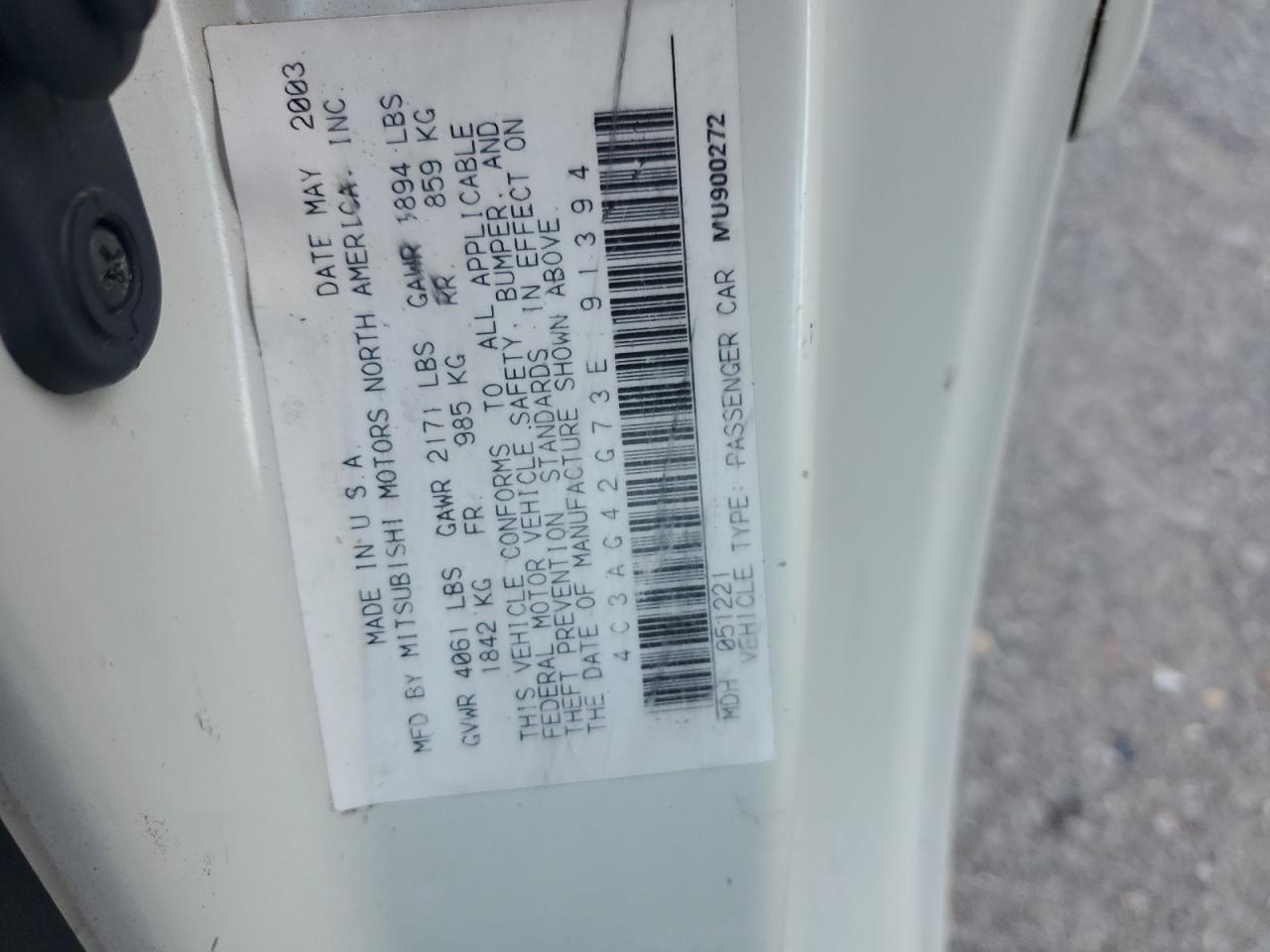 2003 Chrysler Sebring Lx VIN: 4C3AG42G73E191394 Lot: 84767395