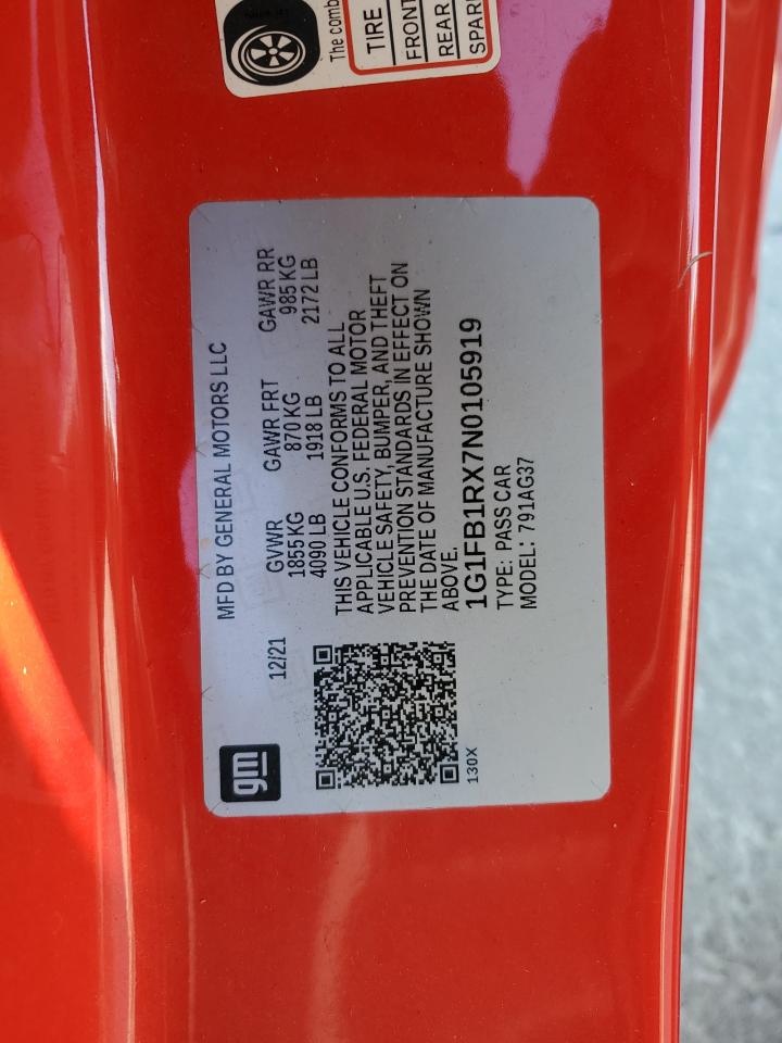 2022 Chevrolet Camaro Ls VIN: 1G1FB1RX7N0105919 Lot: 84979195