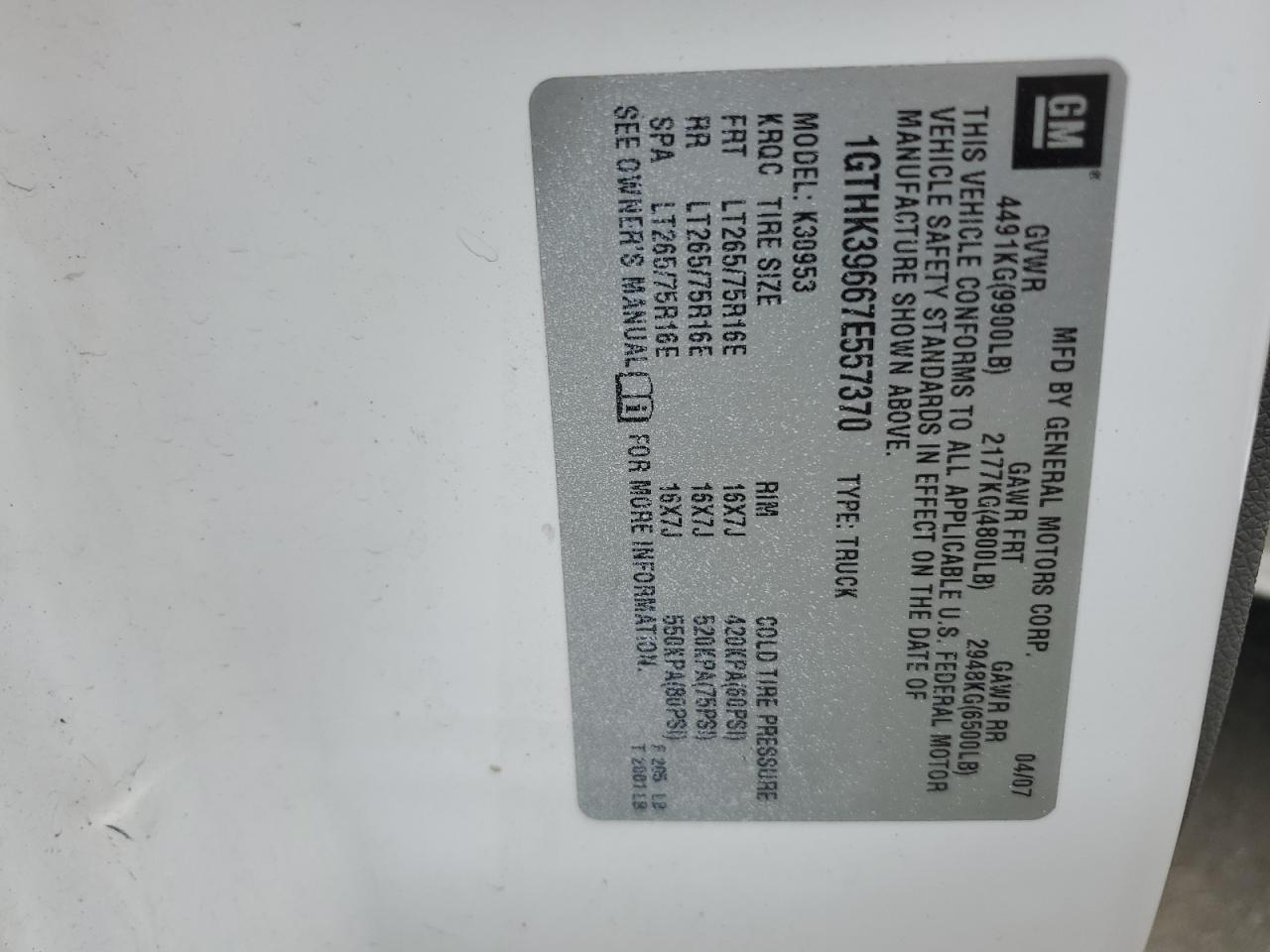 2007 GMC New Sierra K3500 VIN: 1GTHK39667E557370 Lot: 85695765