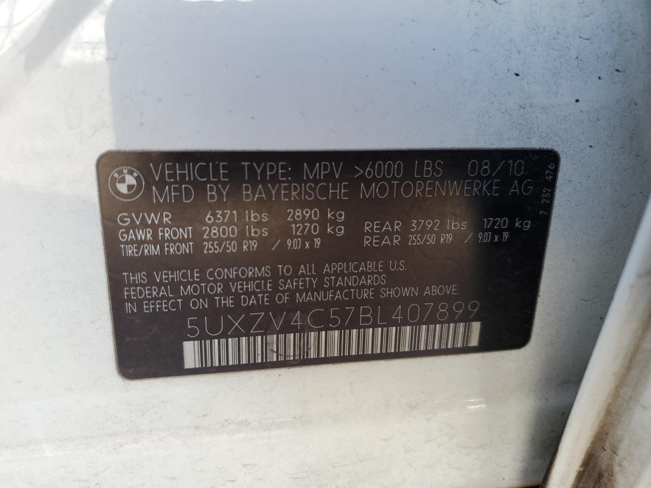 2011 BMW X5 xDrive35I VIN: 5UXZV4C57BL407899 Lot: 90262965