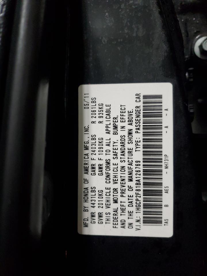 2011 Honda Accord Exl VIN: 1HGCP2F81BA126769 Lot: 85742655