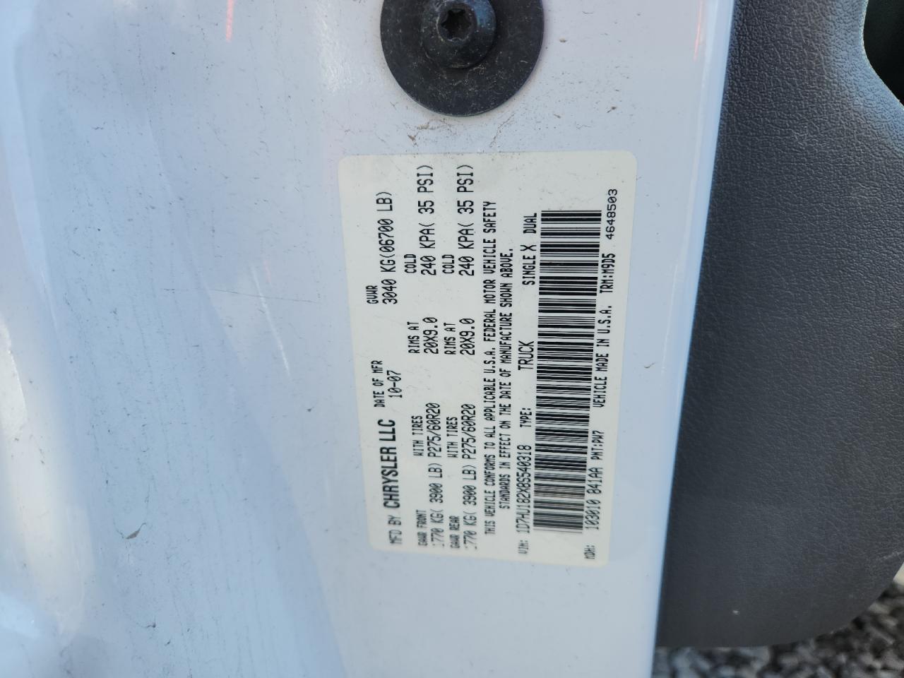 2008 Dodge Ram 1500 St VIN: 1D7HU182X8S540318 Lot: 85319515