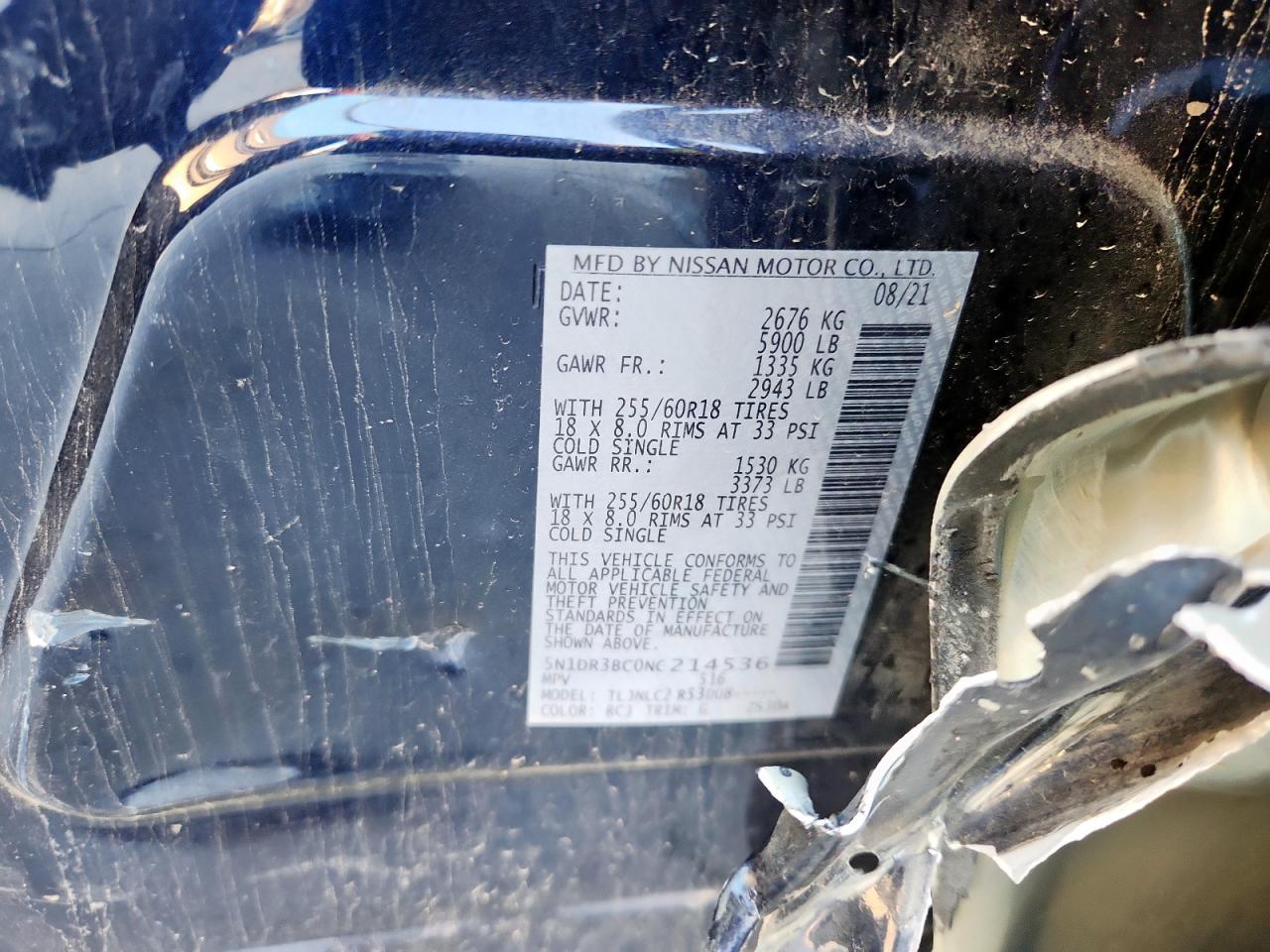 2022 Nissan Pathfinder Sv VIN: 5N1DR3BC0NC214536 Lot: 85580005