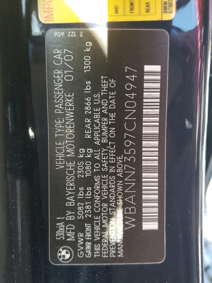 2007 BMW 530 Xit VIN: WBANN73597CN04947 Lot: 81947585
