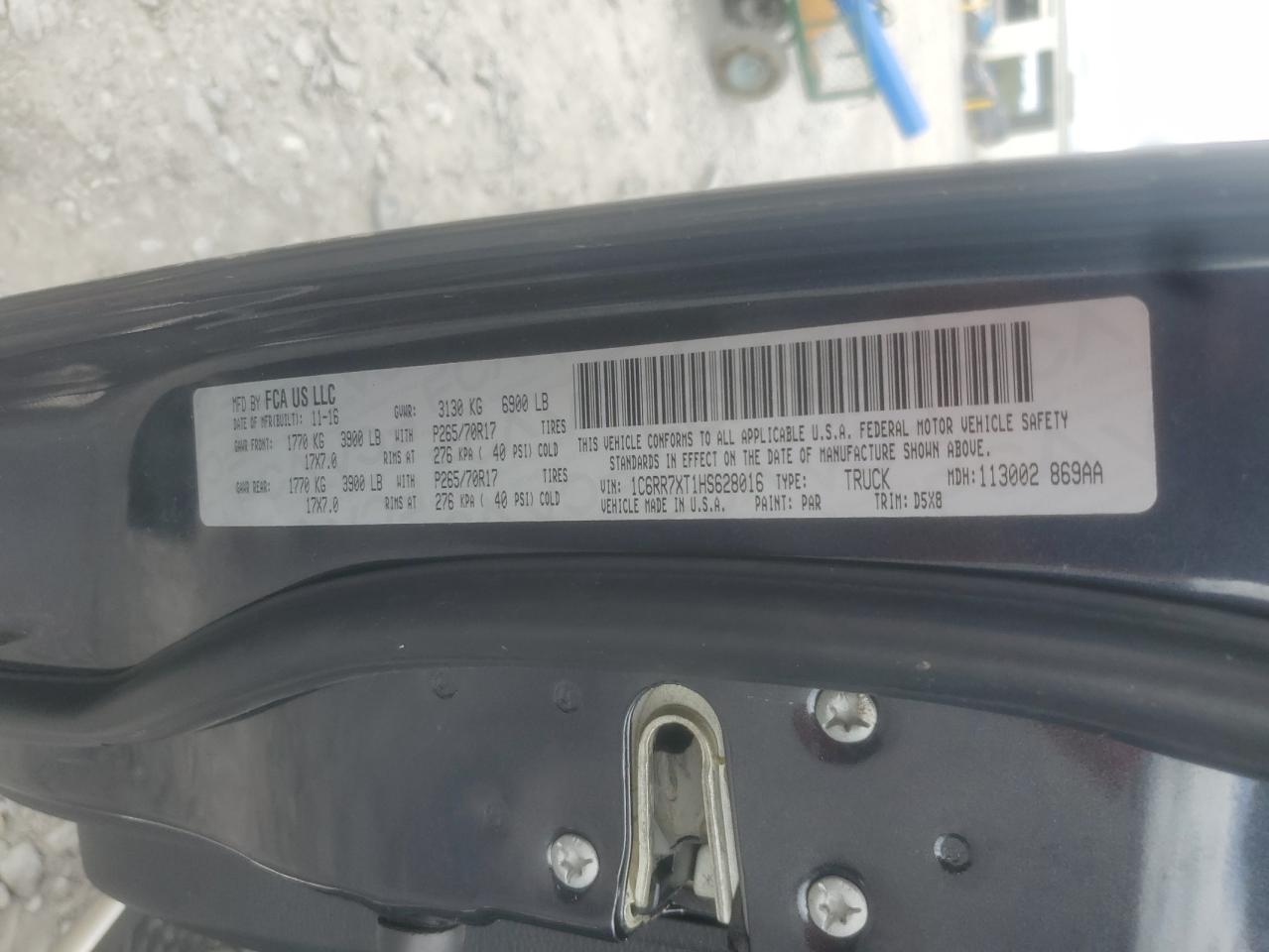 2017 Ram 1500 Ssv VIN: 1C6RR7XT1HS628016 Lot: 85656295