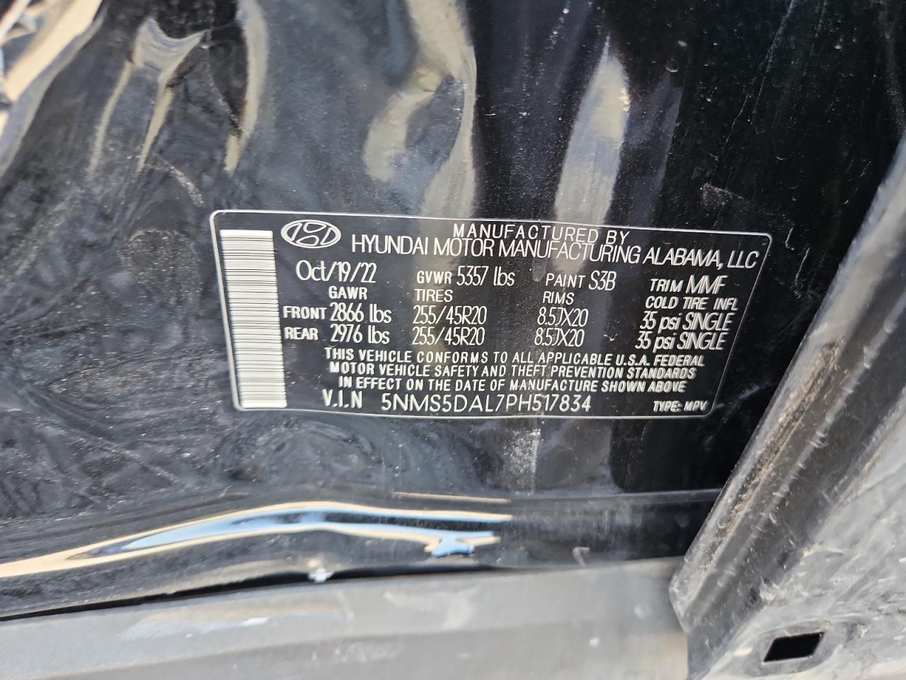 2023 Hyundai Santa Fe Calligraphy VIN: 5NMS5DAL7PH517834 Lot: 82006435