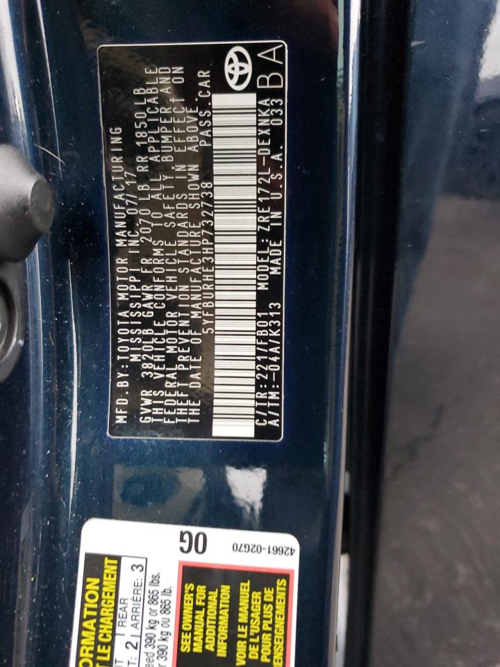 2017 Toyota Corolla L VIN: 5YFBURHE3HP732738 Lot: 85114155