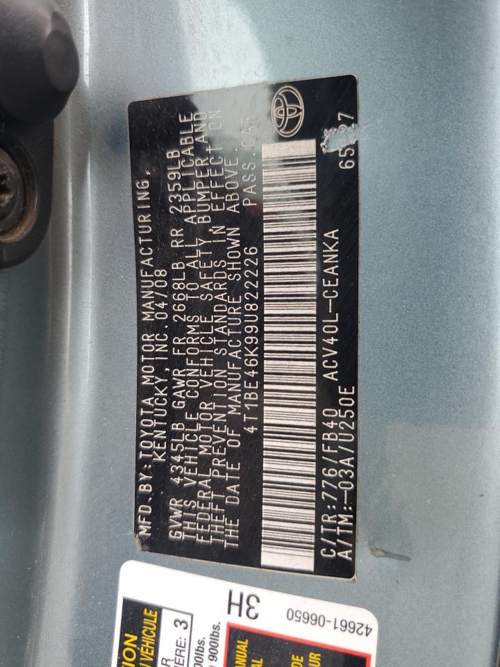 2009 Toyota Camry Base VIN: 4T1BE46K99U822226 Lot: 82194645