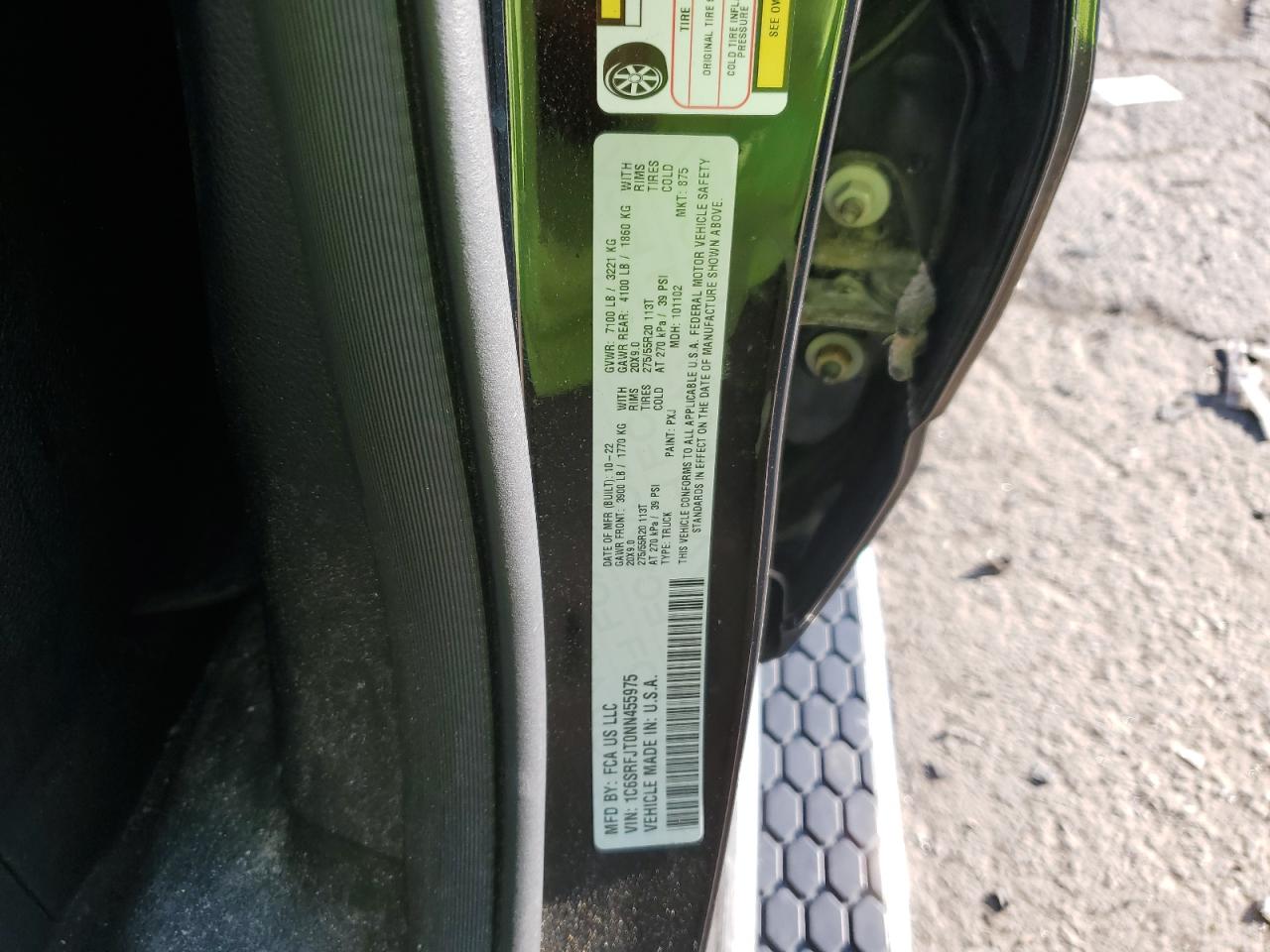 2022 Ram 1500 Laramie VIN: 1C6SRFJT0NN455975 Lot: 86813865