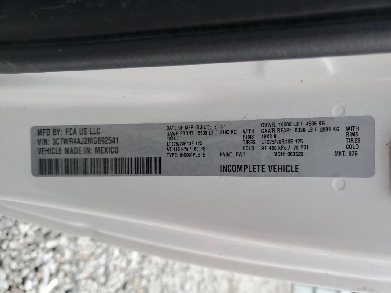 2021 Ram 2500 Utility / Service Truck VIN: 3C7WR4AJ2MG692541 Lot: 87311185