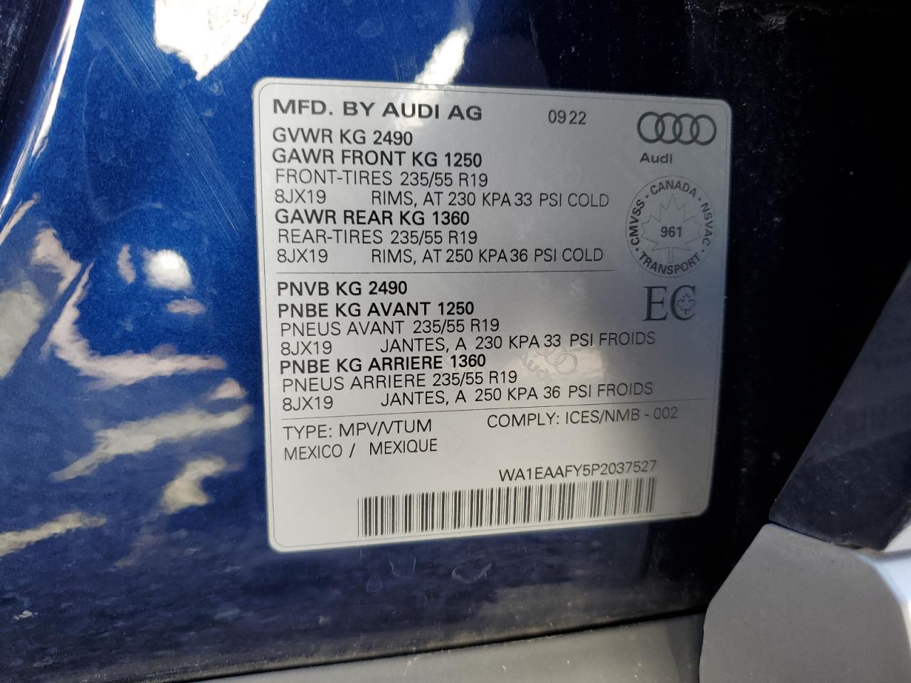 2023 Audi Q5 Premium Plus 45 VIN: WA1EAAFY5P2037527 Lot: 72038125