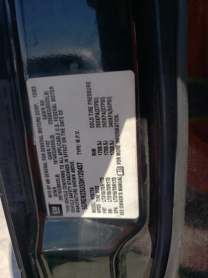 2003 Hummer H2 VIN: 5GRGN23U33H120437 Lot: 83849105