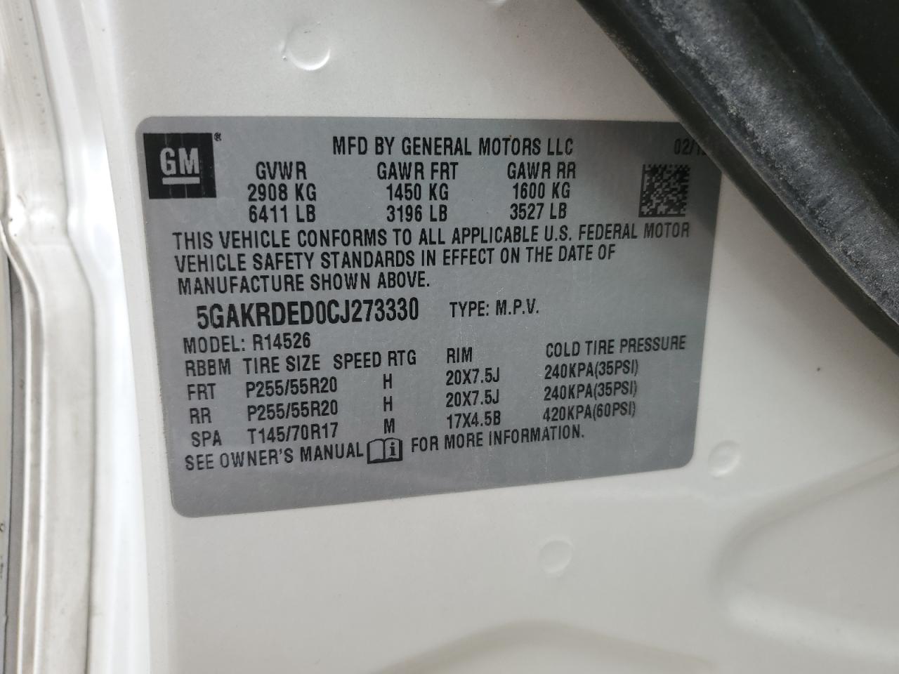 2012 Buick Enclave VIN: 5GAKRDED0CJ273330 Lot: 82385015