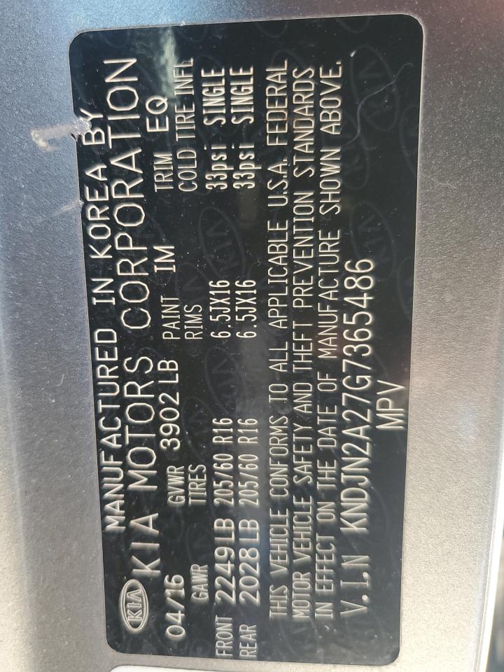 2016 Kia Soul VIN: KNDJN2A27G7365486 Lot: 86790885