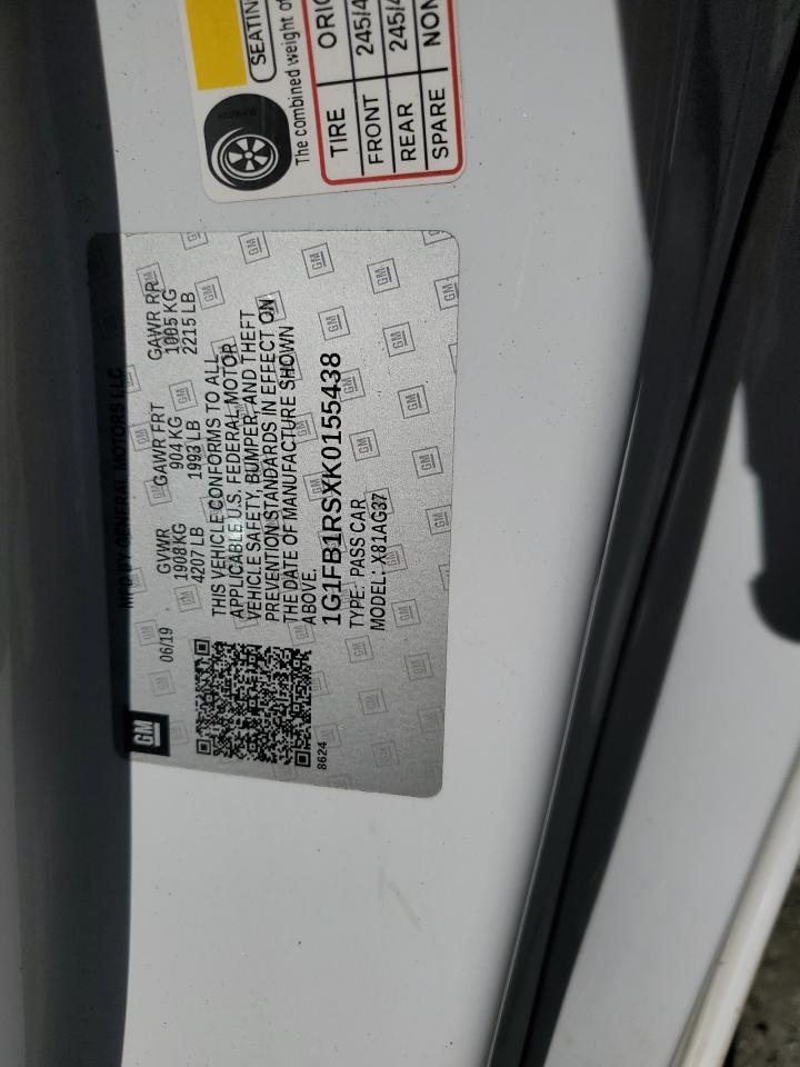 2019 Chevrolet Camaro Ls VIN: 1G1FB1RSXK0155438 Lot: 85145885