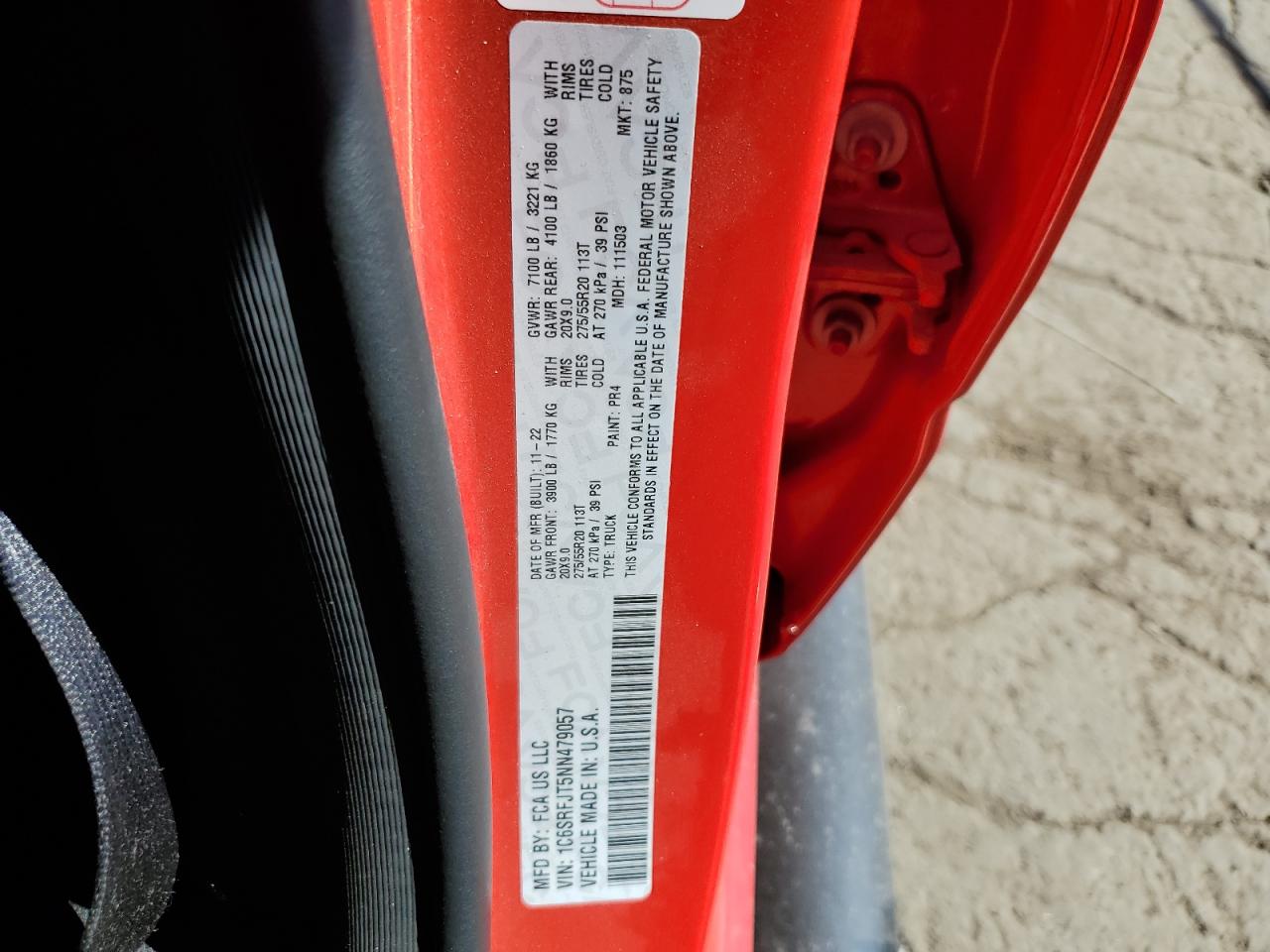 2022 Ram 1500 Laramie VIN: 1C6SRFJT5NN479057 Lot: 85148065