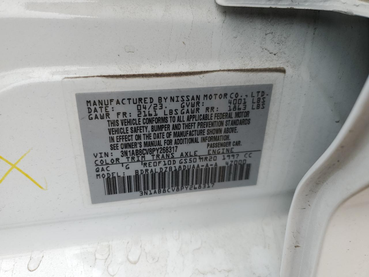 2023 Nissan Sentra Sv VIN: 3N1AB8CV8PY268317 Lot: 85559295