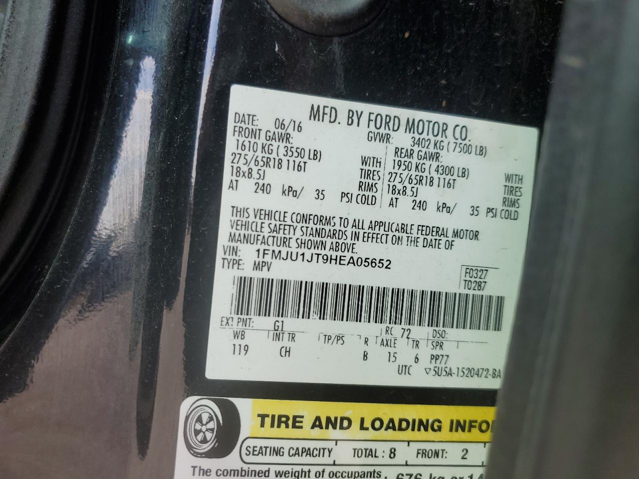 2017 Ford Expedition Xlt VIN: 1FMJU1JT9HEA05652 Lot: 85698025