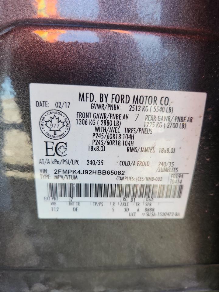 2017 Ford Edge Sel VIN: 2FMPK4J92HBB65082 Lot: 84931235