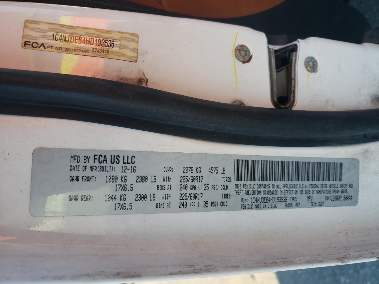 2017 Jeep Compass Latitude VIN: 1C4NJDEB4HD193536 Lot: 87439145