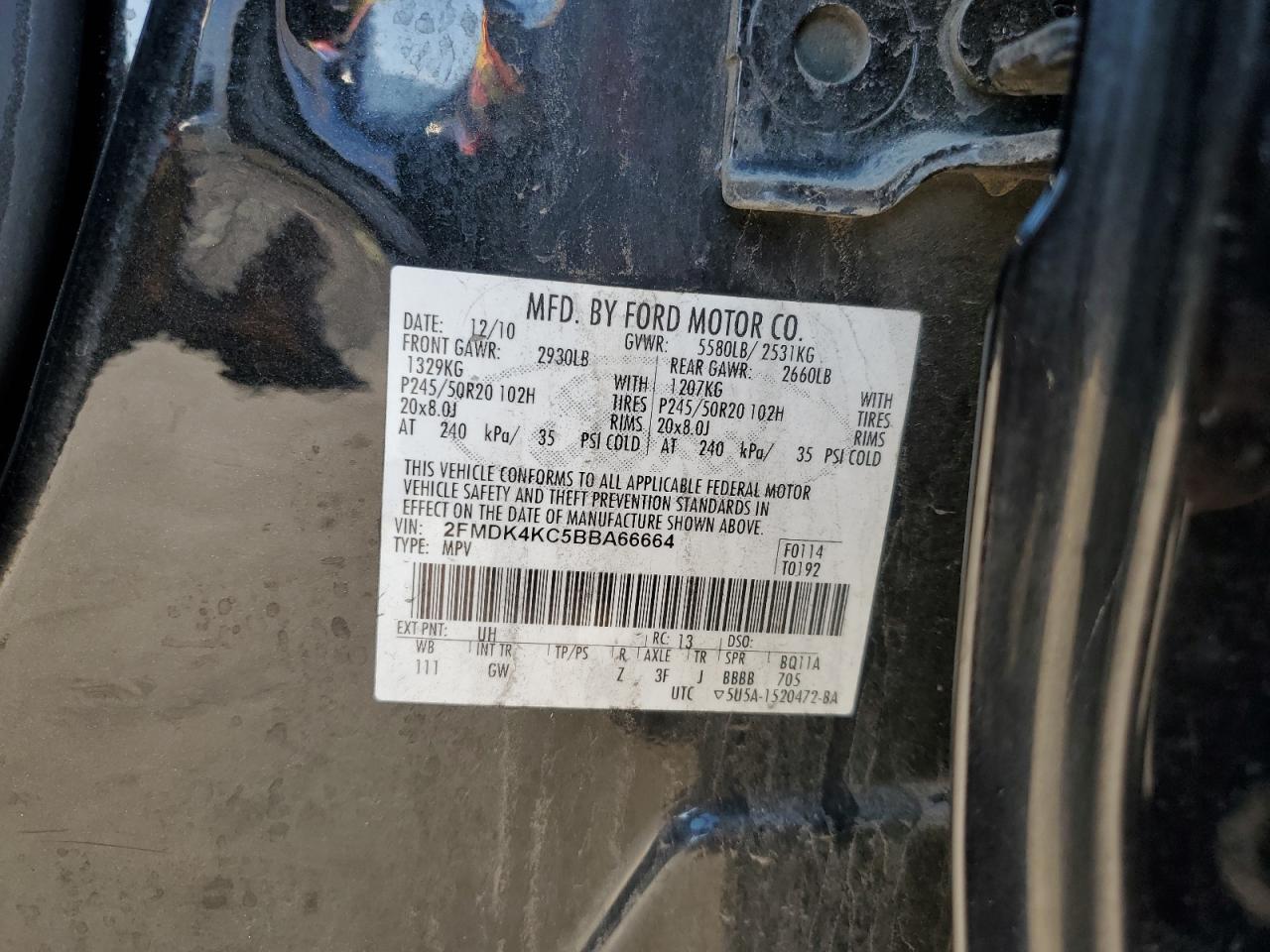 2011 Ford Edge Limited VIN: 2FMDK4KC5BBA66664 Lot: 82227755