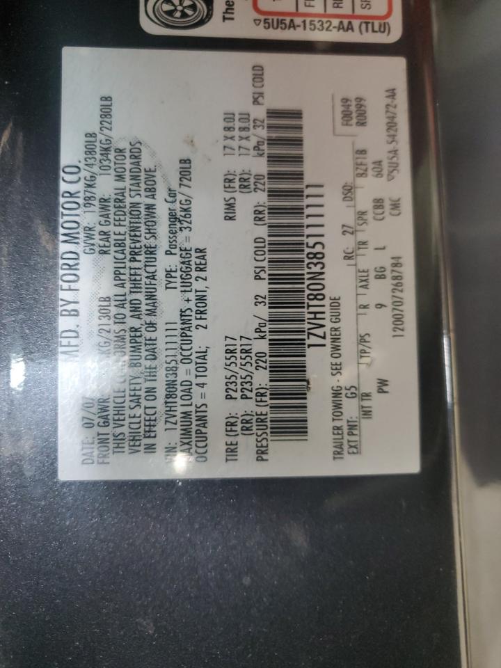 2008 Ford Mustang VIN: 1ZVHT80N385111111 Lot: 86225655