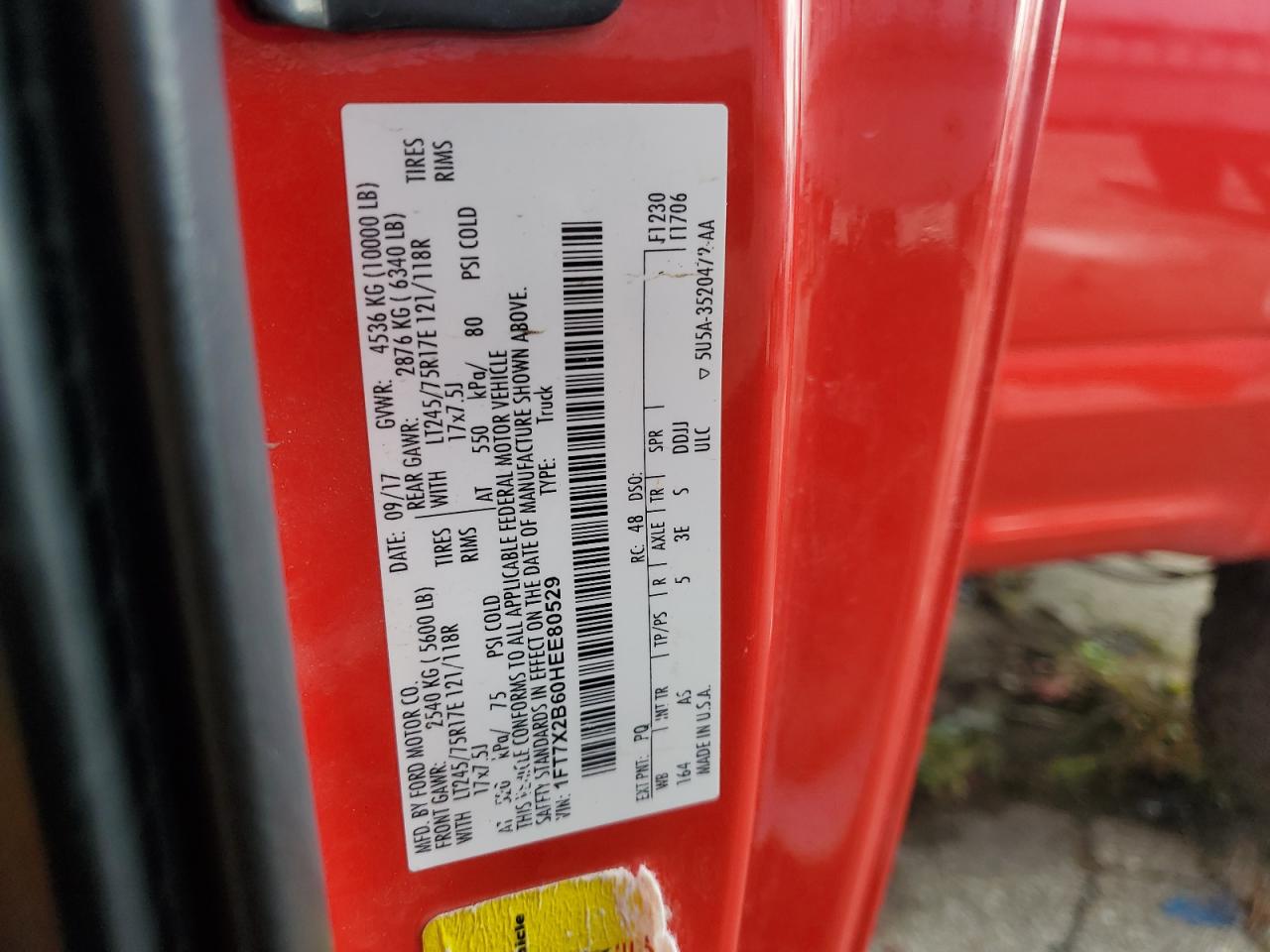 2017 Ford F250 Super Duty VIN: 1FT7X2B60HEE80529 Lot: 86617675