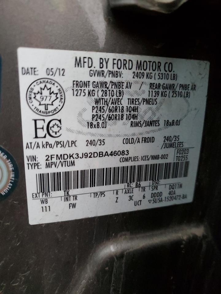 2013 Ford Edge Sel VIN: 2FMDK3J92DBA46083 Lot: 90296115