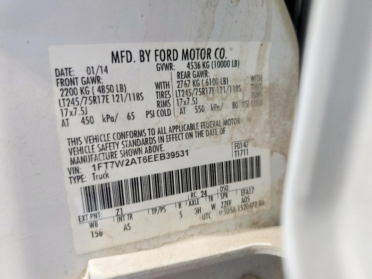 2014 Ford F250 Super Duty VIN: 1FT7W2AT6EEB39531 Lot: 86171415