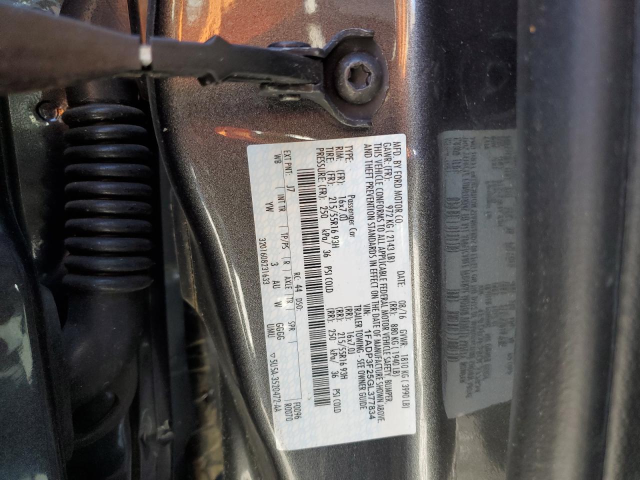 2016 Ford Focus Se VIN: 1FADP3F25GL377834 Lot: 82265755