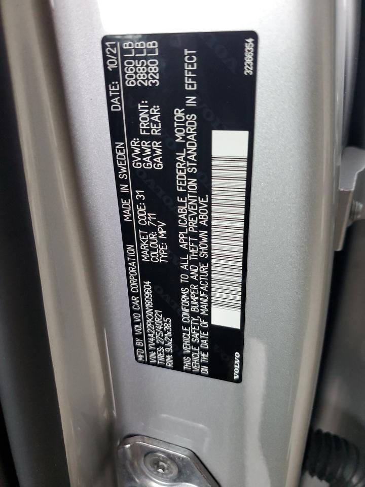 2022 Volvo Xc90 T6 Momentum VIN: YV4A22PKXN1809604 Lot: 85521265