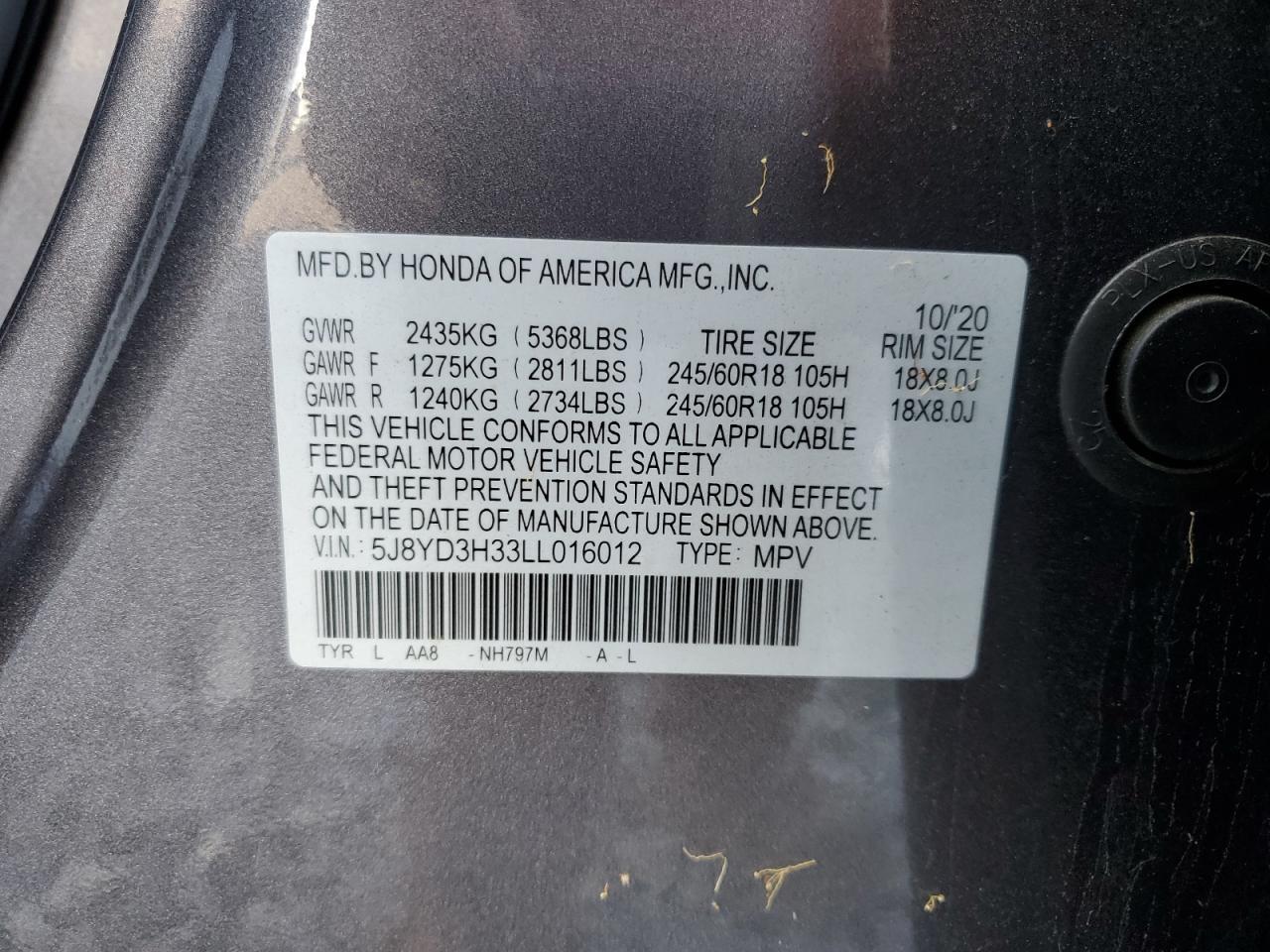 2020 Acura Mdx VIN: 5J8YD3H33LL016012 Lot: 89444375