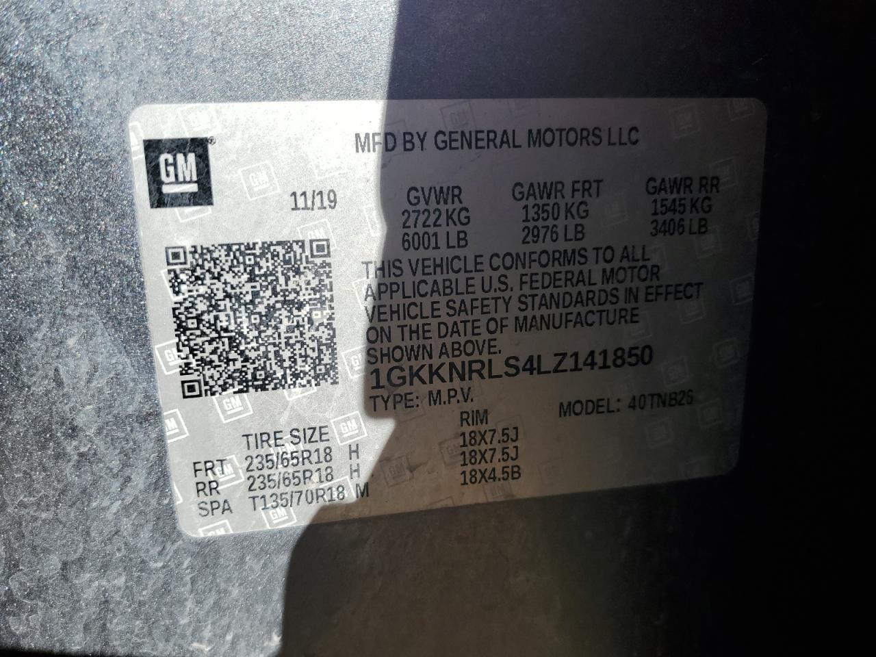 2020 GMC Acadia Sle VIN: 1GKKNRLS4LZ141850 Lot: 82518015