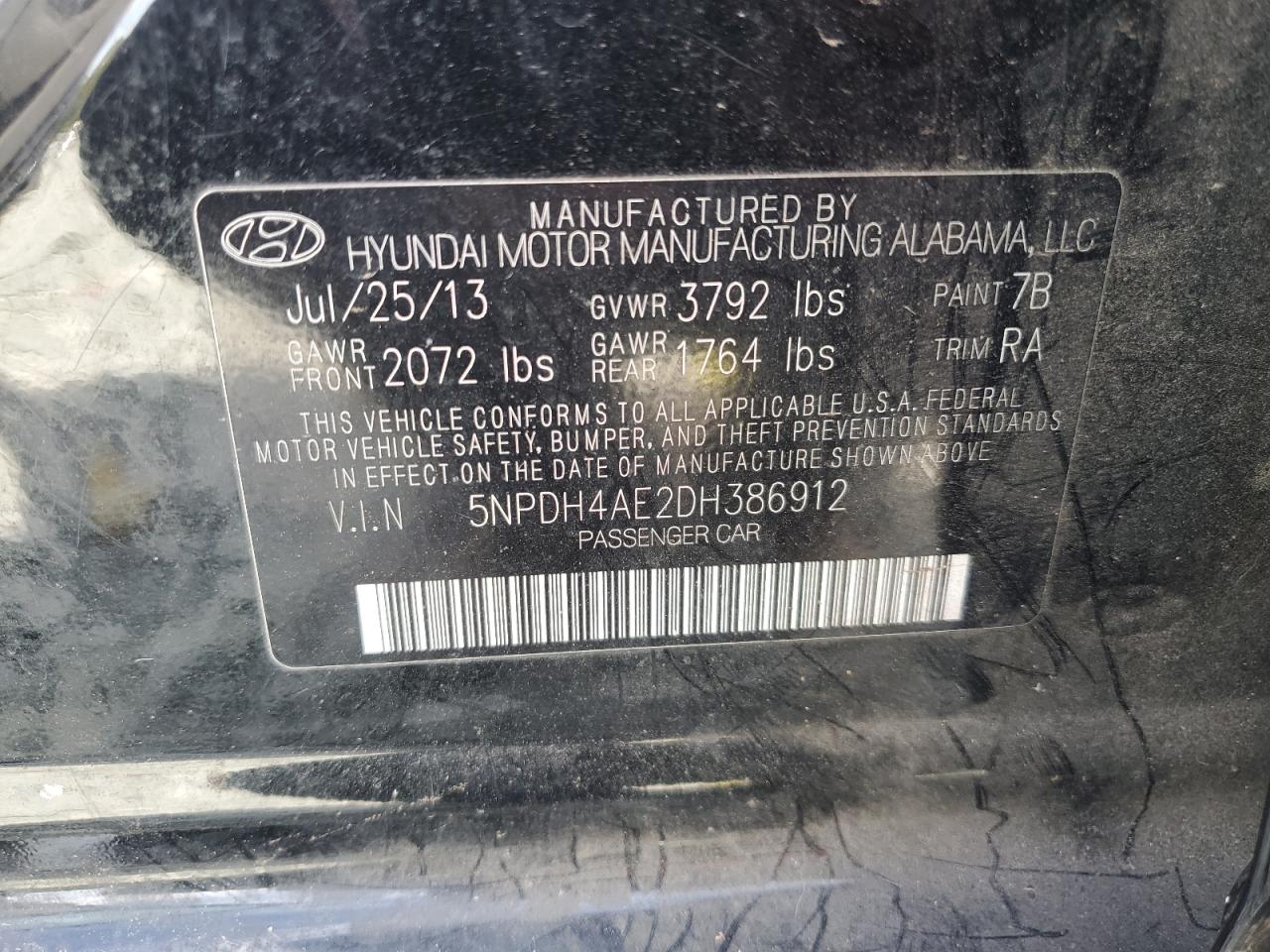 2013 Hyundai Elantra Gls VIN: 5NPDH4AE2DH386912 Lot: 82321315