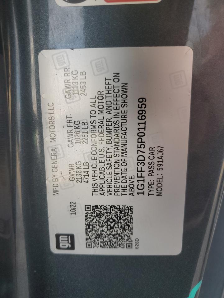 2023 Chevrolet Camaro Lt1 VIN: 1G1FF3D75P0116959 Lot: 87197015