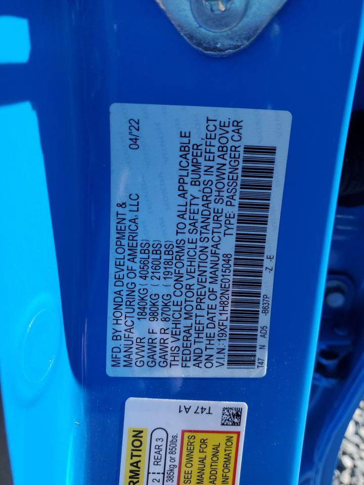 2022 Honda Civic Sport Touring VIN: 19XFL1H82NE015048 Lot: 84949525