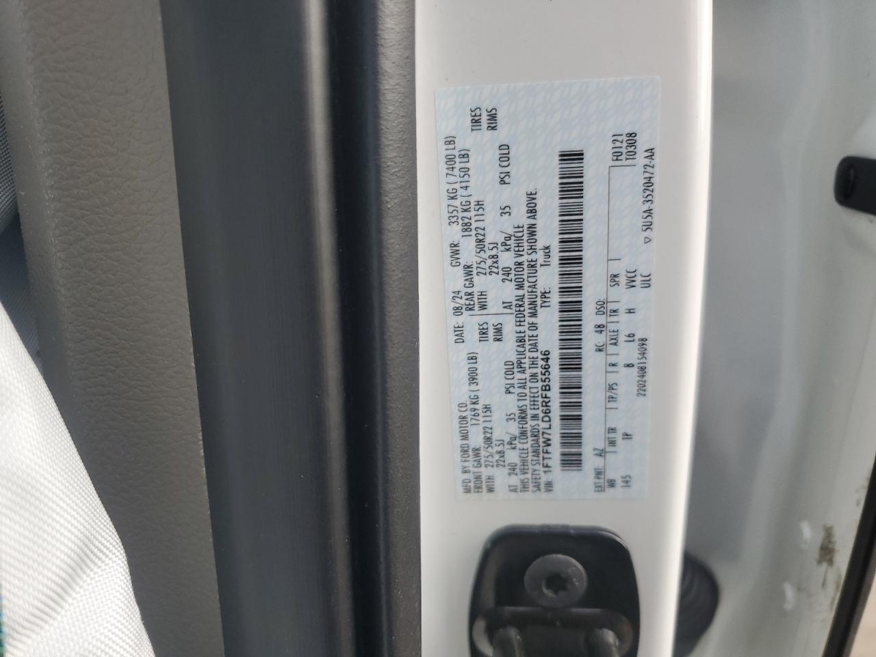 2024 Ford F150 Platinum VIN: 1FTFW7LD6RFB55646 Lot: 82349515