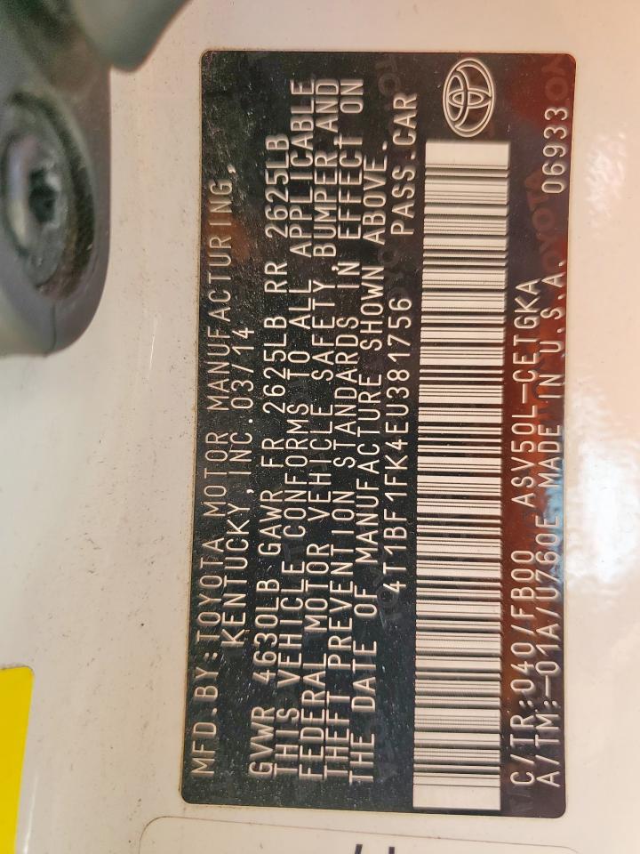 2014 Toyota Camry L VIN: 4T1BF1FK4EU381756 Lot: 82369705