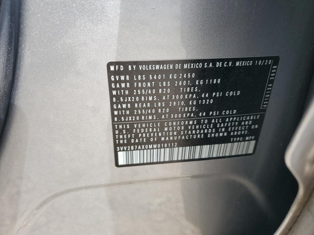 2021 Volkswagen Tiguan Se VIN: 3VV2B7AX0MM019112 Lot: 84566885